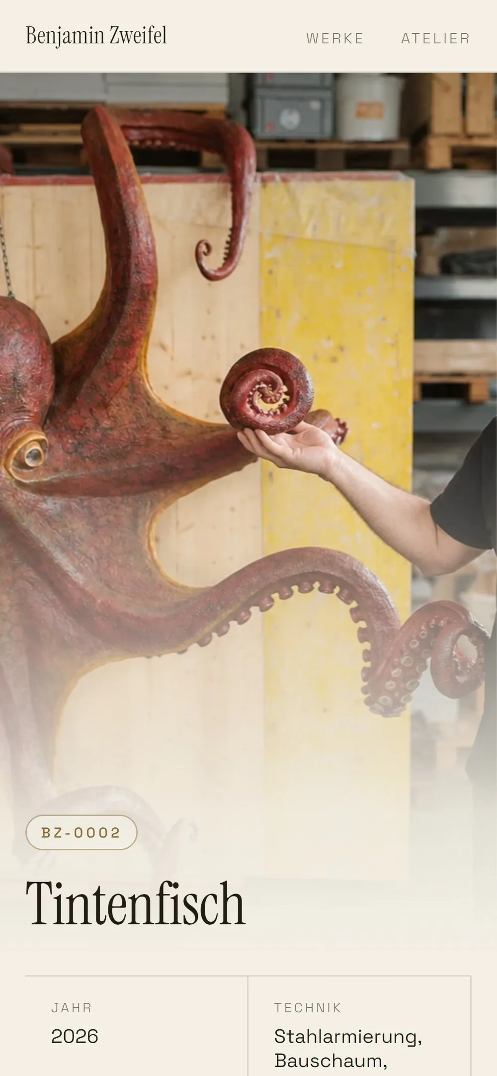 The octopus's page on a phone