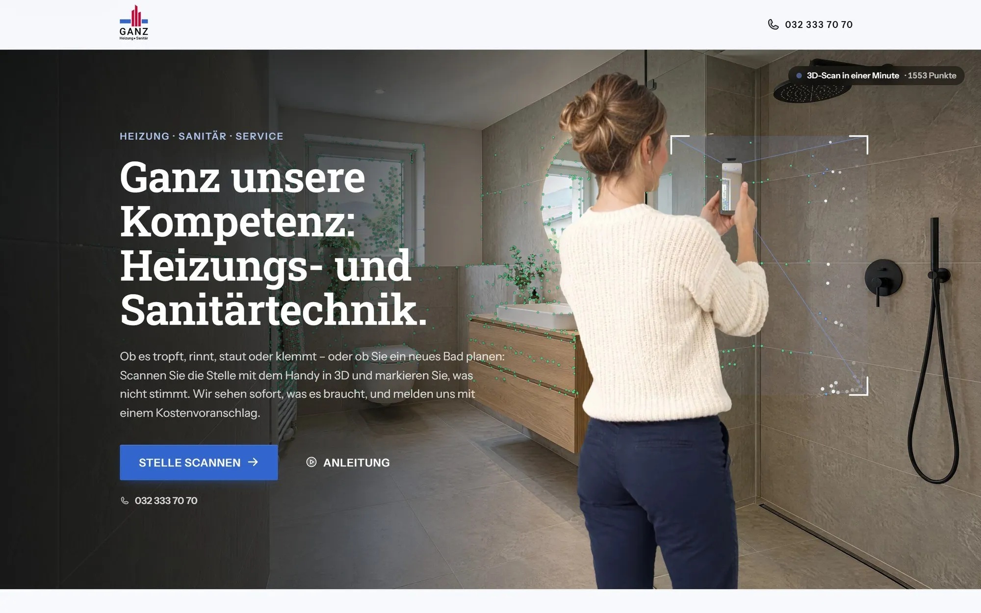 Firmenseite eines Sanitärbetriebs