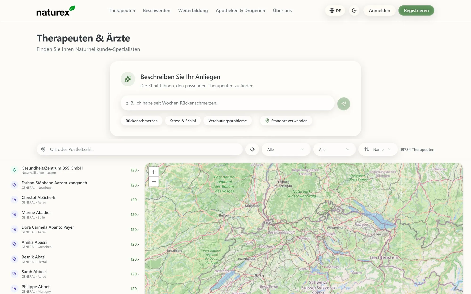 Therapists in list and map